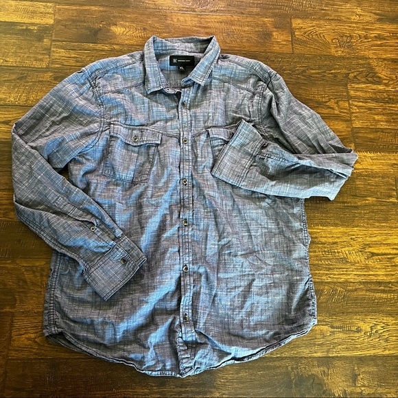 INC International Concepts Blue Long Sleeve Button-down Shirt Textured Weave - Picture 2 of 5